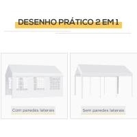 Outsunny Tenda para Festas 6x4x2,8m Tenda de Jardim com 4 Paredes Laterais Aço e Poliéster Branco(m-6)