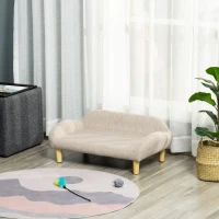PawHut Sofá para Mascotas Tapizado en Terciopelo Suave Sofá Cama para Perros Gatos Medianos Pequeños Acolchado Grueso con Patas de Madera 70x40x28 cm Beige(m-2)