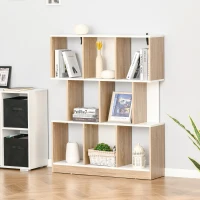 HOMCOM Bücherregal Standregal Büroregal Aktenregal für Büro Wohnzimmer Arbeitszimmer Spanplatte Natur+Weiß 100 x 27 x 124 cm(m-10)