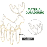 Outsunny Rena com Trenó de Luzes com 160 LED Branco Quente Impermeável IP44 Iluminação de Jardim Decoração de Natal 120x19x44cm Branco(m-6)