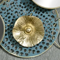 HOMCOM Decoración de Pared de Metal Espejo de Hojas de Flores 3D Arte de Pared Escultura de Pared Adorno Colgante para Salón Dormitorio Oficina 65x29 cm Multicolor(m-9)