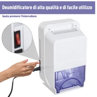 HOMCOM Deumidificatore Elettrico 48W, Silenzioso 40dB(A) Basso Consumo Certificato CE, Bianco 18.1x12.7x28.8cm 1300ml(m-7)