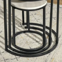 Zestaw 3 stolików HOMCOM stolik nocny dekoracyjny stolik kawowy stolik koszowy wkładane jeden w drugi w celu przechowywania MDF metal czarny + szary + biały Ø51 x 60 cm / Ø40 x 50 cm / Ø30 x 40 cm(m-7)