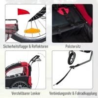 HOMCOM 2-in- kinderkar fietsaanhanger jogger fietskar 360° draaibaar rood-zwart(m-5)