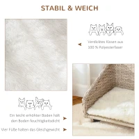 PawHut hondenmand met kussen vier voeten hondenmand gevlochten rotan stijl kattenmand hondenbank metaal polyester PE rotan lichtgrijs + wit 70,5 x 40 x 37,5 cm(m-6)