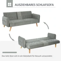 HOMCOM 2-1 Design Schlafsofa Klappsofa 3-Sitzer Stoffsofa Chaiselongue Bettsofa Sofagarnitur Verstellbarer Winkel Hellgrau 183 x 87 x 75 cm(m-4)