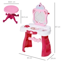 HOMCOM Postazione Trucco Giocattolo per Bambine con Sgabello, Luci, Suoni e Accessori, 44x28x67 cm, Bianca e Rosa(m-3)