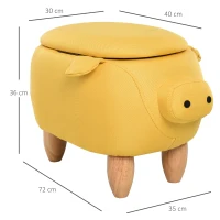 HOMCOM Tierhocker, Dekohocker mit Stauraum, Polsterhocker, Sitzhocker, Truhenbank, Fußbank, Fußhocker, Sitzbank mit Tier-Design, für Wohnzimmer, Schweinchen Fußbank, Gelb, 62 x 35 x 36 cm(m-3)