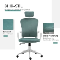 Vinsetto Bürostuhl mit Wippfunktion höhenverstellbarer Computerstuhl ergonomischer Drehstuhl mit Armlehne Kopfstütze Samtoptik 63 x 64 x 118-128 cm Türkis(m-6)