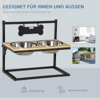 PawHut erhöhter Hundenapf höhenverstellbar Doppelnapf Futternapf mit Stahlnäpfen Haustier Fressnapf Kiefernholz Schwarz 58 x 32 x 50 cm(m-6)