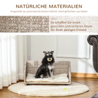 PawHut hondenmand met kussen vier voeten hondenmand gevlochten rotan stijl kattenmand hondenbank metaal polyester PE rotan lichtgrijs + wit 70,5 x 40 x 37,5 cm(m-4)