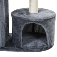 PawHut Stlapi de zgariat cu Pat Suport de catarat si 2 blaturi Alb si Gri 61x41x147cm(m-12)