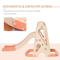HOMCOM 3-in-1 kinderglijbaan kinderglijbaan met basketbalring, schommel, ladder speelgoedglijbaan tuinglijbaan babyglijbaan voor 18 maanden 5 jaar voor binnen en buiten veilig PE roze + beige 158x117x97 cm(m-6)