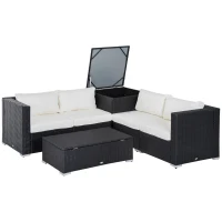 Outsunny Set Mobilier De Gradina 6 Piese Modulare din Ratan PE, Salon de Exterior cu 4 Fotolii Capitonate si 2 Masute Depozit, Negru si Crem(m-4)