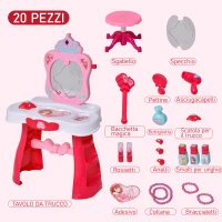 HOMCOM Postazione Trucco Giocattolo per Bambine con Sgabello, Luci, Suoni e Accessori, 44x28x67 cm, Bianca e Rosa(m-4)