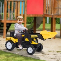 HOMCOM Trapauto met frontlader tractor traptractor vanaf 3 Jaar speelgoed kinderen zwart(m-10)