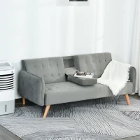 HOMCOM 2-1 Design Schlafsofa Klappsofa 3-Sitzer Stoffsofa Chaiselongue Bettsofa Sofagarnitur Verstellbarer Winkel Hellgrau 183 x 87 x 75 cm(m-2)