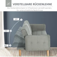 HOMCOM 2-1 Design Schlafsofa Klappsofa 3-Sitzer Stoffsofa Chaiselongue Bettsofa Sofagarnitur Verstellbarer Winkel Hellgrau 183 x 87 x 75 cm(m-7)