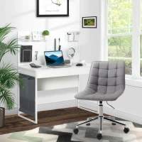 HOMCOM Computertisch mit 2 Schubladen, inkl. Notizgitter, 10 Haken, 1 Seitentasche, Weiß + Grau(m-2)