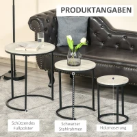 Zestaw 3 stolików HOMCOM stolik nocny dekoracyjny stolik kawowy stolik koszowy wkładane jeden w drugi w celu przechowywania MDF metal czarny + szary + biały Ø51 x 60 cm / Ø40 x 50 cm / Ø30 x 40 cm(m-6)