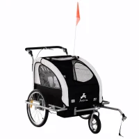 HOMCOM 2-in-1 fietskar voor kinderen fietsaanhanger jogger fietskar 360° draaibaar wit-zwart(m-1)