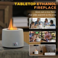 HOMCOM Tabletop Fire Pit, Indoor Fire Pit 12.5cm Table Top Fire Pit Bowl, Alcohol Fueled Concrete Firepit, Cylindrical Mini Fire Pit Balcony Decor for Soul Relaxing, Tabletop Portable Fire Bowls, Grey(m-4)