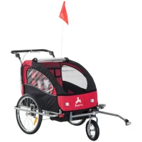 HOMCOM Kinderanhänger Fahrradanhänger Regenschutz atmungsaktiv Rot+Schwarz Stahlrohr Oxford 155 x 88 x 108 cm(m-1)