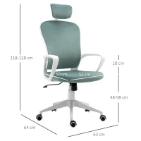 Vinsetto Bürostuhl mit Wippfunktion höhenverstellbarer Computerstuhl ergonomischer Drehstuhl mit Armlehne Kopfstütze Samtoptik 63 x 64 x 118-128 cm Türkis(m-3)
