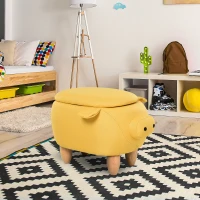 HOMCOM Tierhocker, Dekohocker mit Stauraum, Polsterhocker, Sitzhocker, Truhenbank, Fußbank, Fußhocker, Sitzbank mit Tier-Design, für Wohnzimmer, Schweinchen Fußbank, Gelb, 62 x 35 x 36 cm(m-2)