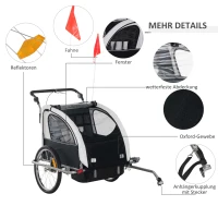 HOMCOM Kinderanhänger Fahrradanhänger Regenschutz atmungsaktiv Weiß+Schwarz Stahlrohr Oxford 155 x 88 x 108 cm(m-5)