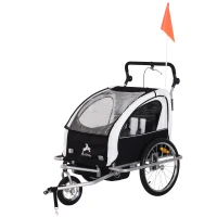 HOMCOM Kinderanhänger Fahrradanhänger Regenschutz atmungsaktiv Weiß+Schwarz Stahlrohr Oxford 155 x 88 x 108 cm(m-10)