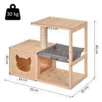 PawHut® Wielofunkcyjny Domek Skrzynka dla Kota Drapak Hamak Słupek Sizalowy Drewno Jodłowe Naturalny(m-3)