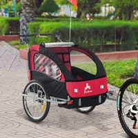 HOMCOM 2-in- kinderkar fietsaanhanger jogger fietskar 360° draaibaar rood-zwart(m-2)