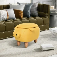 HOMCOM Tierhocker, Dekohocker mit Stauraum, Polsterhocker, Sitzhocker, Truhenbank, Fußbank, Fußhocker, Sitzbank mit Tier-Design, für Wohnzimmer, Schweinchen Fußbank, Gelb, 62 x 35 x 36 cm(m-9)