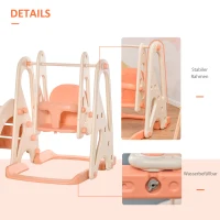 HOMCOM 3-in-1 kinderglijbaan kinderglijbaan met basketbalring, schommel, ladder speelgoedglijbaan tuinglijbaan babyglijbaan voor 18 maanden 5 jaar voor binnen en buiten veilig PE roze + beige 158x117x97 cm(m-7)