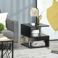 HOMCOM Beistelltisch Couchtisch Wohnzimmertisch Sofatisch Quadrater Kaffeetisch Nachttish mit Stauraum S-Form 3 Fach Spanplatte Stahl Schwarz 48 x 48 x 48 cm(m-10)