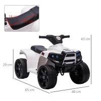 HOMCOM elektryczny quad dla dzieci ATV jeździk dla dzieci od 18 do 36 miesięcy elektryczny motocykl z 2 reflektorami elektryczny quad w kształcie standardowego pojazdu plażowego PP stal czarny + biały 65 x 40 x 43 cm(m-3)