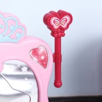 HOMCOM Postazione Trucco Giocattolo per Bambine con Sgabello, Luci, Suoni e Accessori, 44x28x67 cm, Bianca e Rosa(m-8)