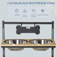 PawHut erhöhter Hundenapf höhenverstellbar Doppelnapf Futternapf mit Stahlnäpfen Haustier Fressnapf Kiefernholz Schwarz 58 x 32 x 50 cm(m-4)