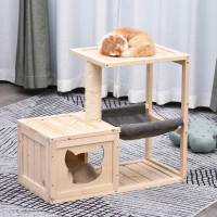 PawHut kattenhuis kattenbox kattenboom met hangmat sisal paal vurenhout naturel(m-2)