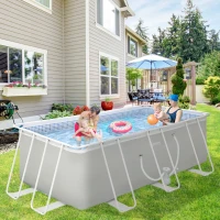 Outsunny Piscine tubulaire hors sol rectangulaire avec filtre dim. 440L x 240l x 122H cm, gris clair(m-2)