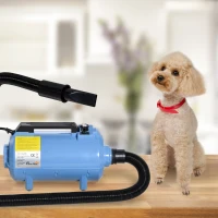 PawHut Séchoir sèche-poils toilettage pulseur chien professionnel pour chien chat animaux 2200 W - température vitesse réglable - 3 embouts - bleu(m-2)
