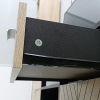 HOMCOM Meuble TV Banc TV Style Graphique - 4 tiroirs, 2 niches, 2 Passe-Fils - piètement métal Panneaux Particules Aspect Bois de chêne sculpté à Chevrons Noir(m-9)