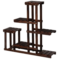 Étagère à Fleurs 3 Niveaux Bambou Outsunny + Barre Pots Suspendus – Porte-Plantes Intérieur Extérieur Balcon Jardin