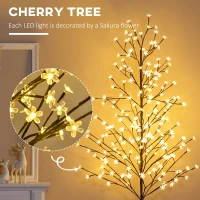 HOMCOM 6ft Artificial Cherry Tree Light with Plug In 180 Warm White Pre-Lit LED light for Indoor and Covered Outdoor Use(m-5)