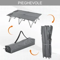 Outsunny Letto Matrimoniale da Campeggio, Brandina da Campeggio 2 Posti Pieghevole e Portatile Grigia 194x127x46cm(m-4)