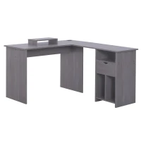 HOMCOM Bureau d'angle pour ordinateur table informatique 140L x 120l x 75H cm 3 niches 1 tiroir panneaux particules gris(m-1)