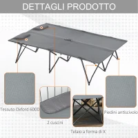 Outsunny Letto Matrimoniale da Campeggio, Brandina da Campeggio 2 Posti Pieghevole e Portatile Grigia 194x127x46cm(m-5)