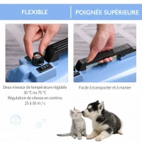 PawHut Séchoir sèche-poils toilettage pulseur chien professionnel pour chien chat animaux 2200 W - température vitesse réglable - 3 embouts - bleu(m-4)