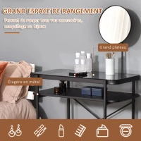 HOMCOM Coiffeuse Design Contemporain Table de Maquillage Plateau Verre trempé étagère Miroir pivotant métal Noir(m-5)